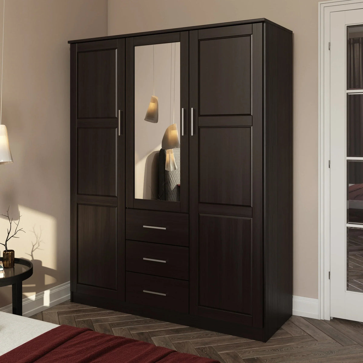 Armoire Palace Imports Cosmo à 3 portes en bois massif à 100 %, avec portes en bois massif ou miroirs