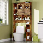 Meuble de rangement pour toilettes – Organisateur de salle de bain de style ferme de 171 cm de haut avec étagère réglable et porte en verre pour salle de bain, buanderie