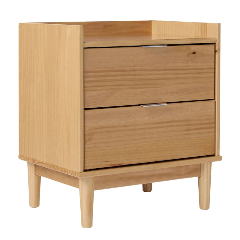 Table de chevet Mid-Century Modern 2 tiroirs en bois massif, table de nuit avec rangement