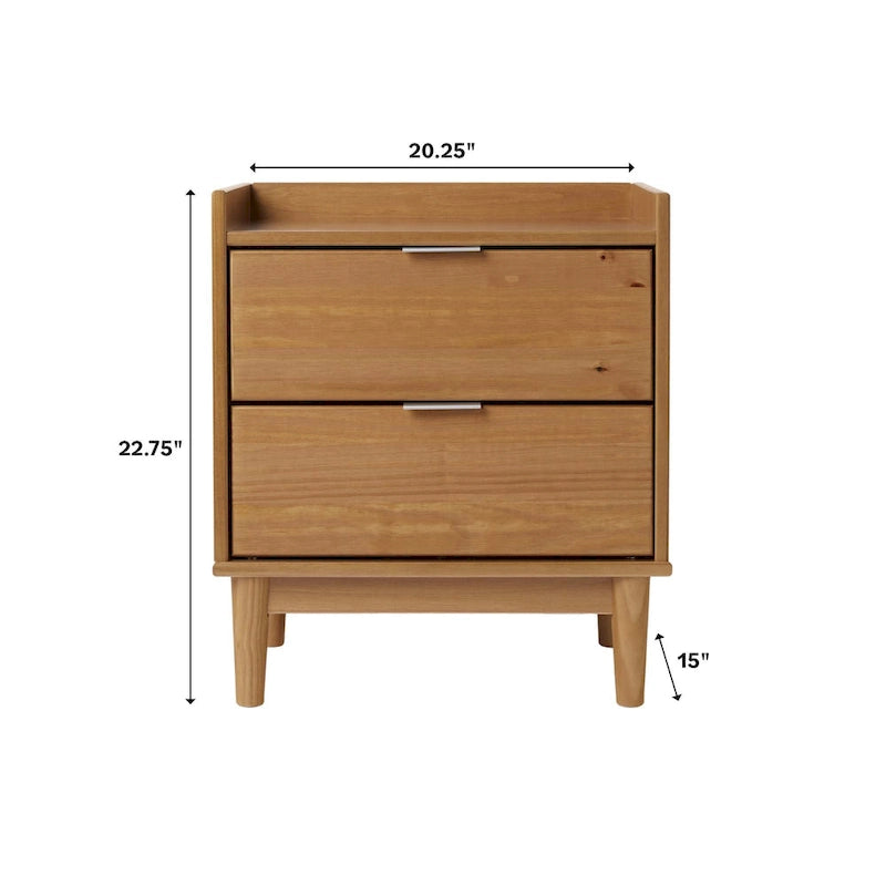 Table de chevet Mid-Century Modern 2 tiroirs en bois massif, table de nuit avec rangement