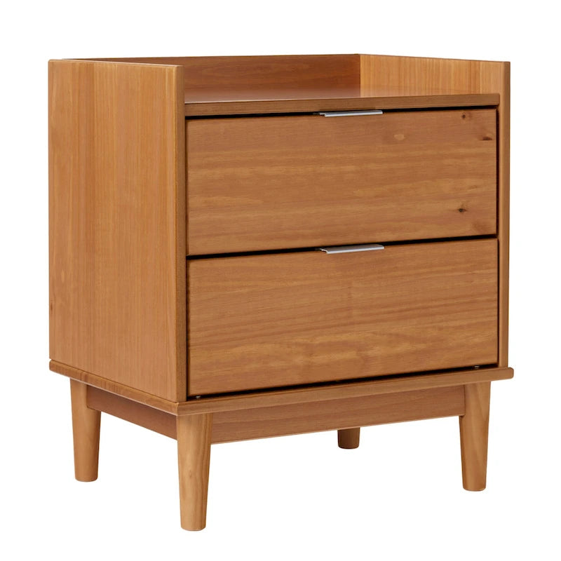 Table de chevet Mid-Century Modern 2 tiroirs en bois massif, table de nuit avec rangement