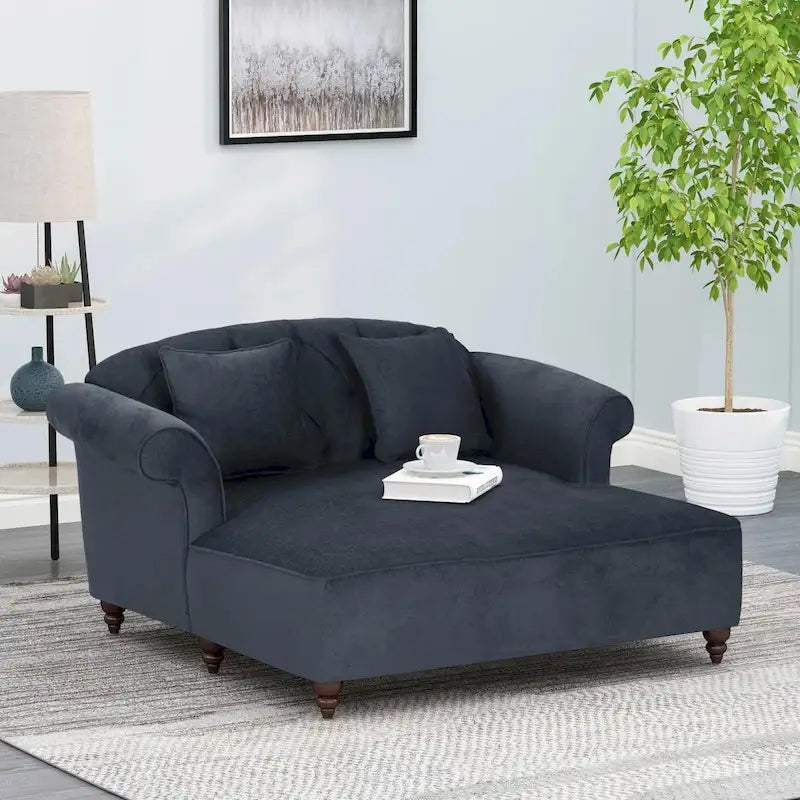 Causeuse-méridienne de 168 cm de couleur charbon avec pieds en bois de bouleau, fauteuil d'appoint moderne