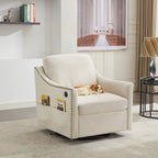 Fauteuil d'appoint moderne blanc crème de 30,3 po avec port de chargement USB, fauteuil rembourré