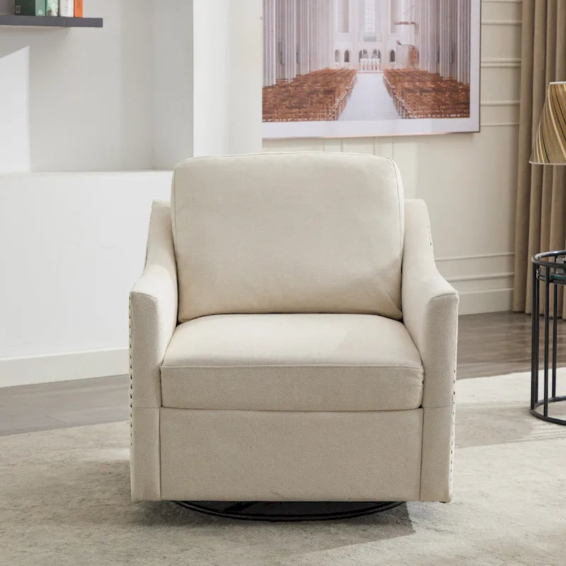 Fauteuil d'appoint moderne blanc crème de 30,3 po avec port de chargement USB, fauteuil rembourré