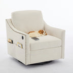 Fauteuil d'appoint moderne blanc crème de 30,3 po avec port de chargement USB, fauteuil rembourré