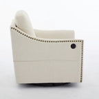 Fauteuil d'appoint moderne blanc crème de 30,3 po avec port de chargement USB, fauteuil rembourré