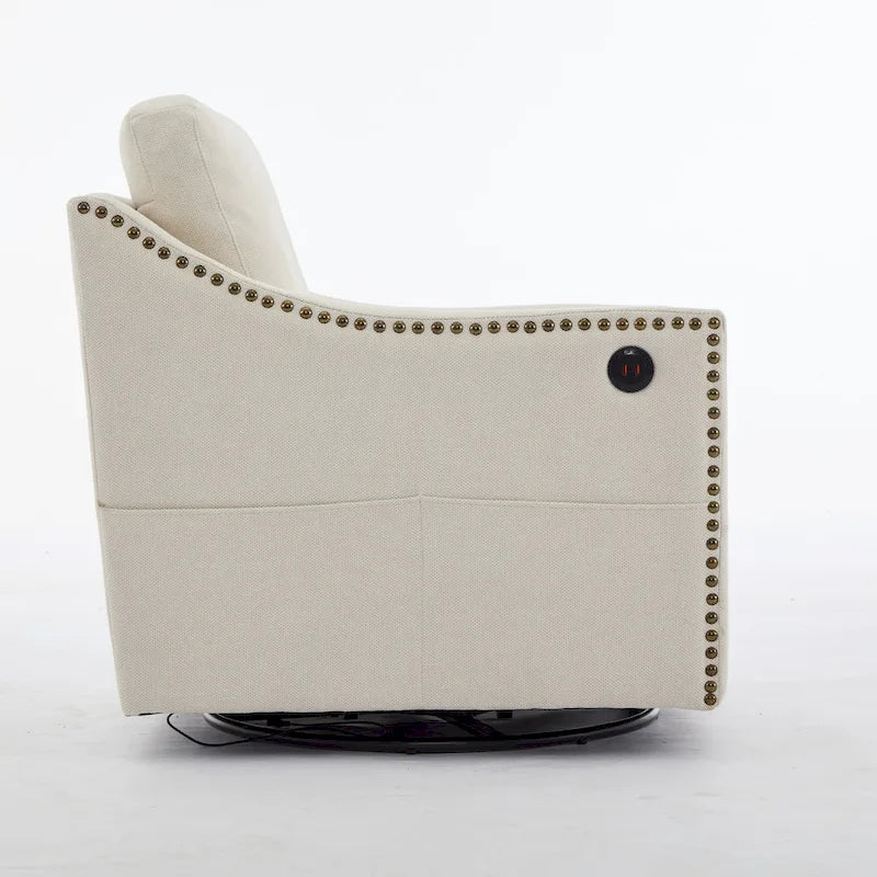 Fauteuil d'appoint moderne blanc crème de 30,3 po avec port de chargement USB, fauteuil rembourré