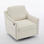 Fauteuil d'appoint moderne blanc crème de 30,3 po avec port de chargement USB, fauteuil rembourré