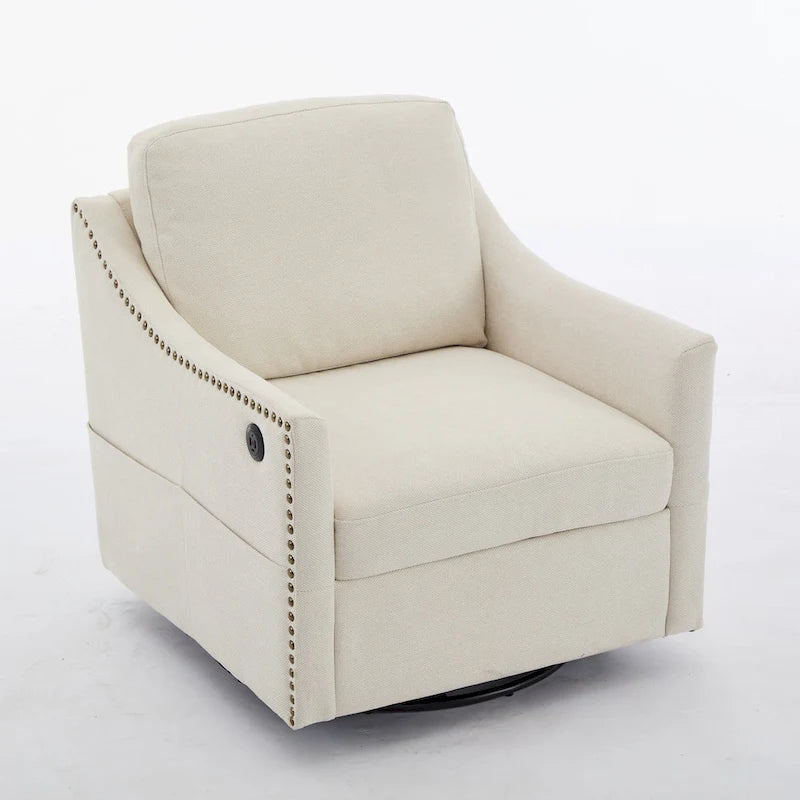 Fauteuil d'appoint moderne blanc crème de 30,3 po avec port de chargement USB, fauteuil rembourré