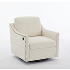 Fauteuil d'appoint moderne blanc crème de 30,3 po avec port de chargement USB, fauteuil rembourré