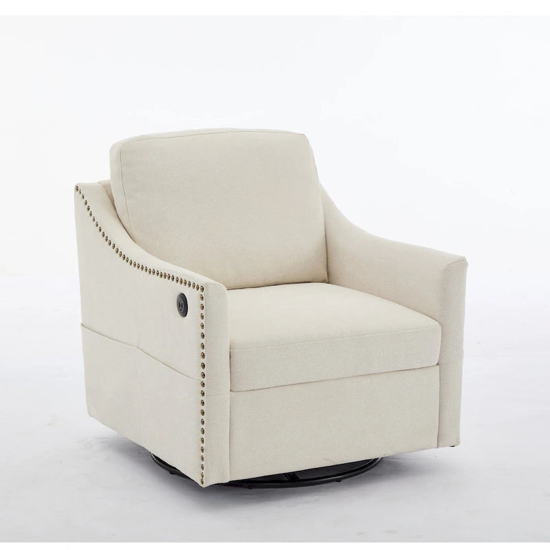 Fauteuil d'appoint moderne blanc crème de 30,3 po avec port de chargement USB, fauteuil rembourré