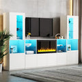 Meuble TV avec cheminée électrique non chauffante de 34,2", meuble de divertissement avec lumières LED, étagères en verre trempé pour TV jusqu'à 75"