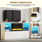 Meuble TV avec cheminée électrique non chauffante de 34,2", meuble de divertissement avec lumières LED, étagères en verre trempé pour TV jusqu'à 75"
