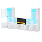 Meuble TV avec cheminée électrique non chauffante de 34,2", meuble de divertissement avec lumières LED, étagères en verre trempé pour TV jusqu'à 75"