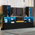 Meuble TV avec cheminée électrique non chauffante de 34,2", meuble de divertissement avec lumières LED, étagères en verre trempé pour TV jusqu'à 75"