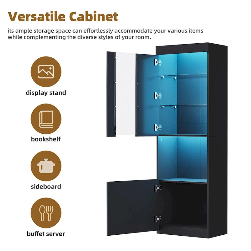 Meuble TV avec cheminée électrique non chauffante de 34,2", meuble de divertissement avec lumières LED, étagères en verre trempé pour TV jusqu'à 75"