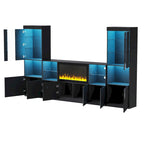 Meuble TV avec cheminée électrique non chauffante de 34,2", meuble de divertissement avec lumières LED, étagères en verre trempé pour TV jusqu'à 75"