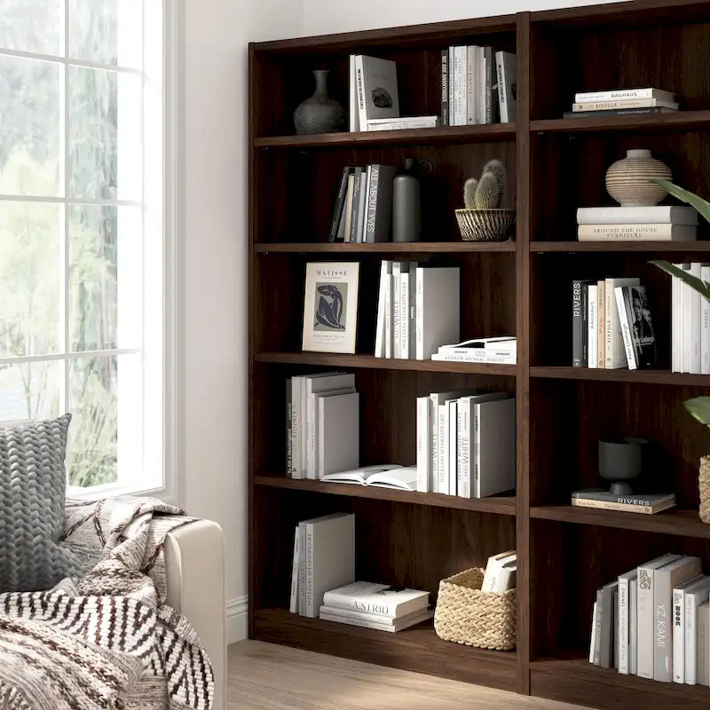 Bibliothèque haute à 5 étagères avec 3 étagères réglables, étagère en bois de 183 cm pour la maison et le bureau