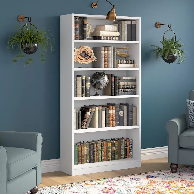 Bibliothèque haute à 5 étagères avec 3 étagères réglables, étagère en bois de 183 cm pour la maison et le bureau