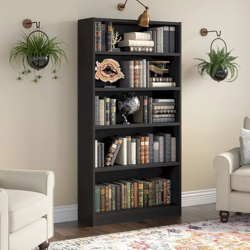 Bibliothèque haute à 5 étagères avec 3 étagères réglables, étagère en bois de 183 cm pour la maison et le bureau