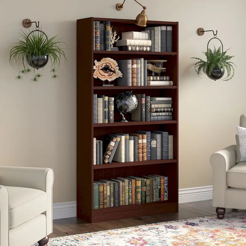 Bibliothèque haute à 5 étagères avec 3 étagères réglables, étagère en bois de 183 cm pour la maison et le bureau