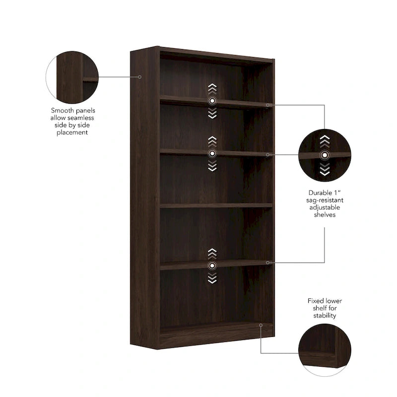 Bibliothèque haute à 5 étagères avec 3 étagères réglables, étagère en bois de 183 cm pour la maison et le bureau