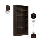 Bibliothèque haute à 5 étagères avec 3 étagères réglables, étagère en bois de 183 cm pour la maison et le bureau