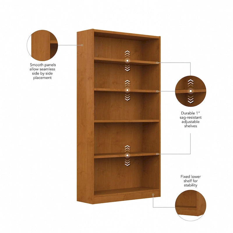 Bibliothèque haute à 5 étagères avec 3 étagères réglables, étagère en bois de 183 cm pour la maison et le bureau