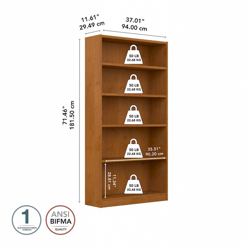 Bibliothèque haute à 5 étagères avec 3 étagères réglables, étagère en bois de 183 cm pour la maison et le bureau