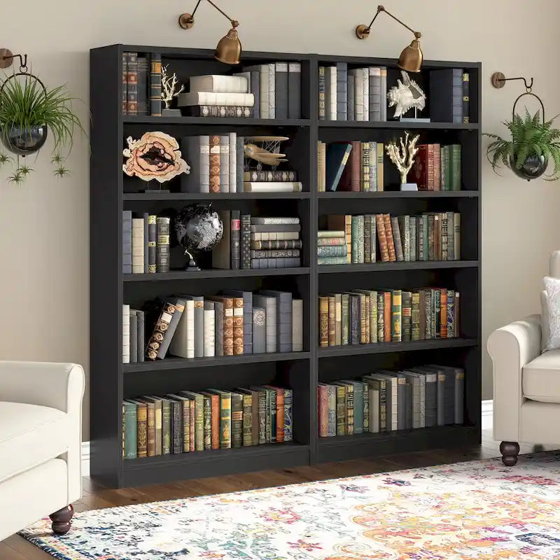 Bibliothèque haute à 5 étagères avec 3 étagères réglables, étagère en bois de 183 cm pour la maison et le bureau