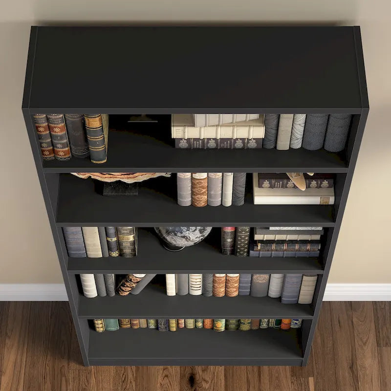 Bibliothèque haute à 5 étagères avec 3 étagères réglables, étagère en bois de 183 cm pour la maison et le bureau
