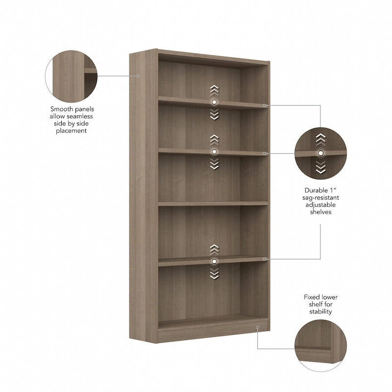 Bibliothèque haute à 5 étagères avec 3 étagères réglables, étagère en bois de 183 cm pour la maison et le bureau