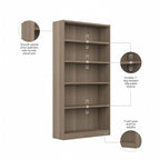 Bibliothèque haute à 5 étagères avec 3 étagères réglables, étagère en bois de 183 cm pour la maison et le bureau