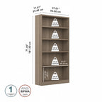 Bibliothèque haute à 5 étagères avec 3 étagères réglables, étagère en bois de 183 cm pour la maison et le bureau
