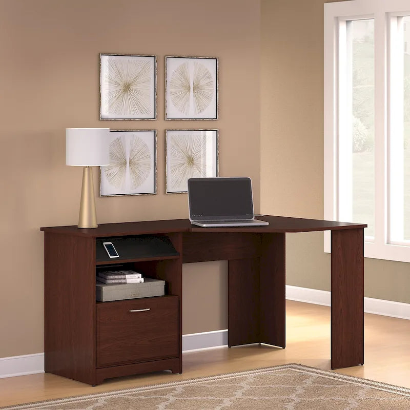 Bureau d'angle 60" pour bureau à domicile avec étagères de rangement, poste de travail informatique en L