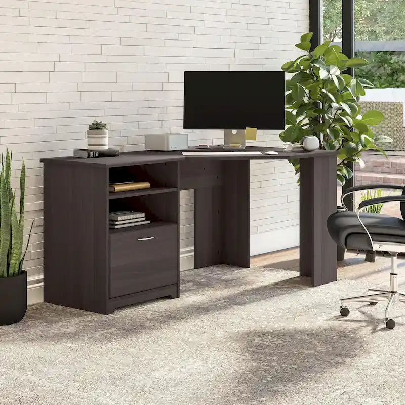 Bureau d'angle 60" pour bureau à domicile avec étagères de rangement, poste de travail informatique en L
