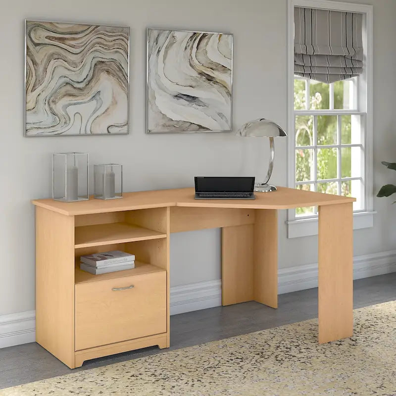 Bureau d'angle 60" pour bureau à domicile avec étagères de rangement, poste de travail informatique en L