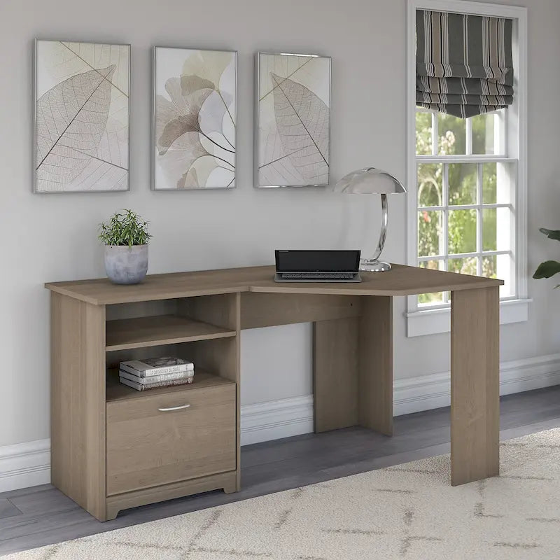 Bureau d'angle 60" pour bureau à domicile avec étagères de rangement, poste de travail informatique en L