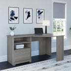 Bureau d'angle 60" pour bureau à domicile avec étagères de rangement, poste de travail informatique en L