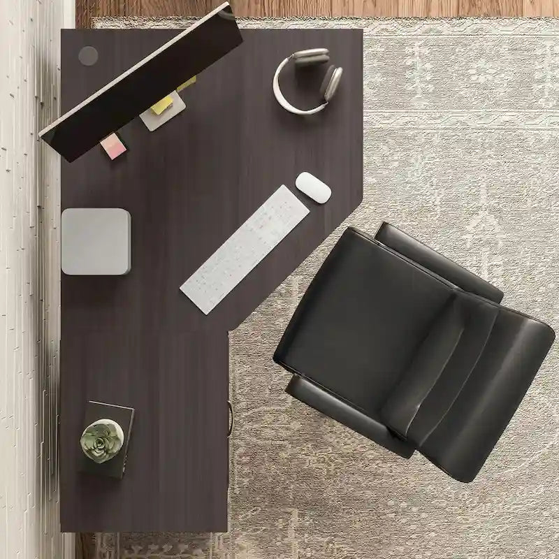 Bureau d'angle 60" pour bureau à domicile avec étagères de rangement, poste de travail informatique en L
