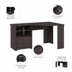 Bureau d'angle 60" pour bureau à domicile avec étagères de rangement, poste de travail informatique en L