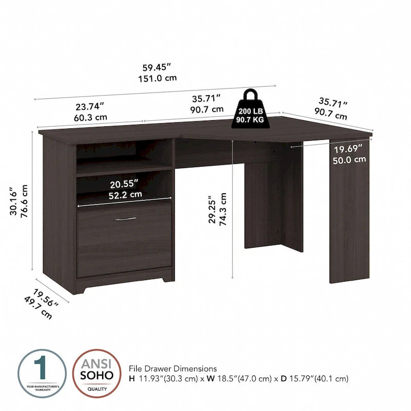 Bureau d'angle 60" pour bureau à domicile avec étagères de rangement, poste de travail informatique en L