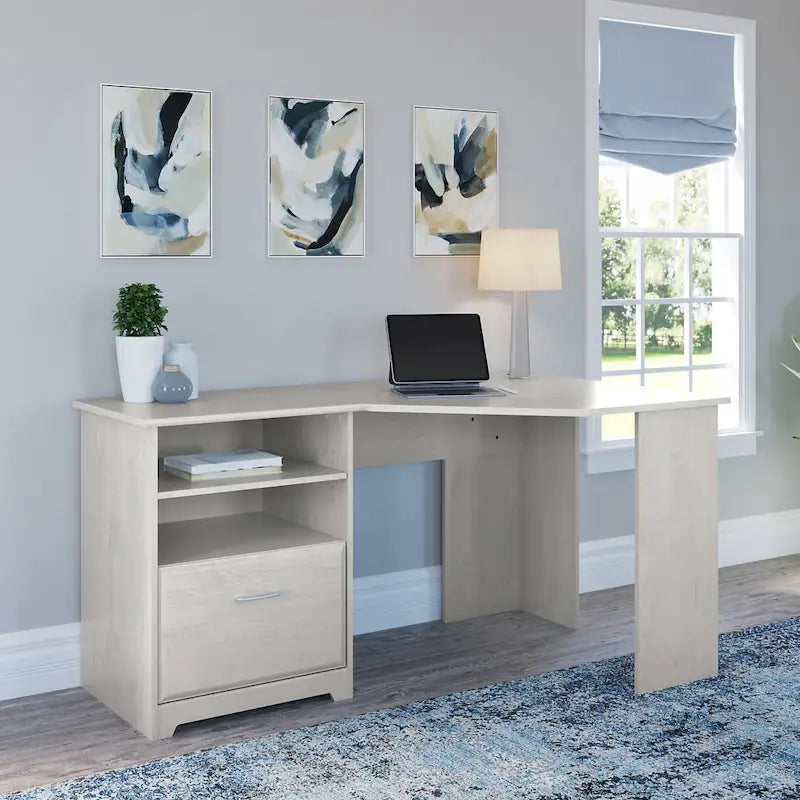 Bureau d'angle 60" pour bureau à domicile avec étagères de rangement, poste de travail informatique en L