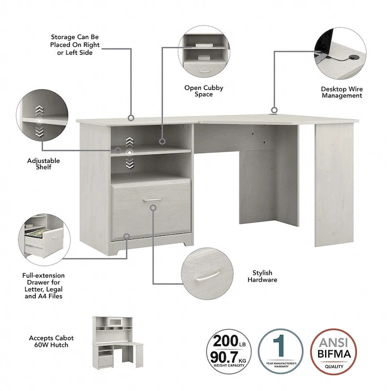 Bureau d'angle 60" pour bureau à domicile avec étagères de rangement, poste de travail informatique en L