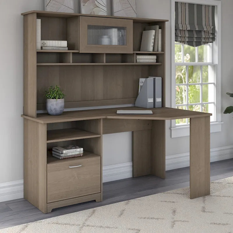 Bureau d'angle 60" pour bureau à domicile avec étagères de rangement, poste de travail informatique en L