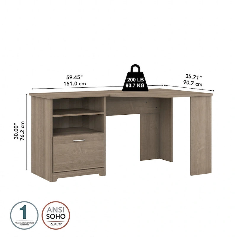 Bureau d'angle 60" pour bureau à domicile avec étagères de rangement, poste de travail informatique en L