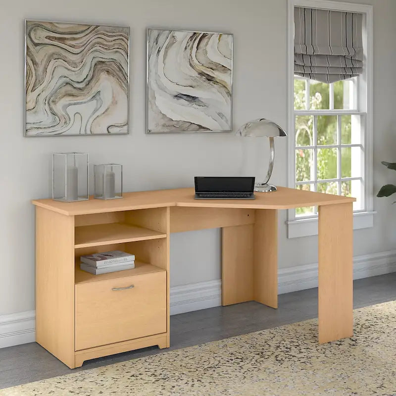 Bureau d'angle 60" pour bureau à domicile avec étagères de rangement, poste de travail informatique en L