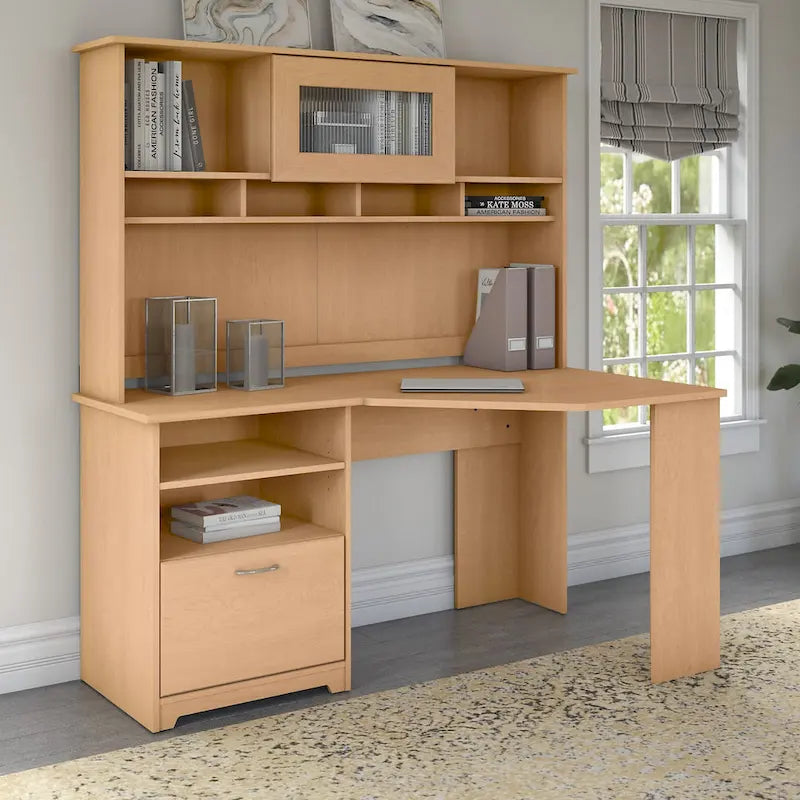 Bureau d'angle 60" pour bureau à domicile avec étagères de rangement, poste de travail informatique en L