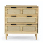 Commode de ferme en rotin à 3 tiroirs, grande commode en bois avec poignées en métal