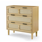 Commode de ferme en rotin à 3 tiroirs, grande commode en bois avec poignées en métal